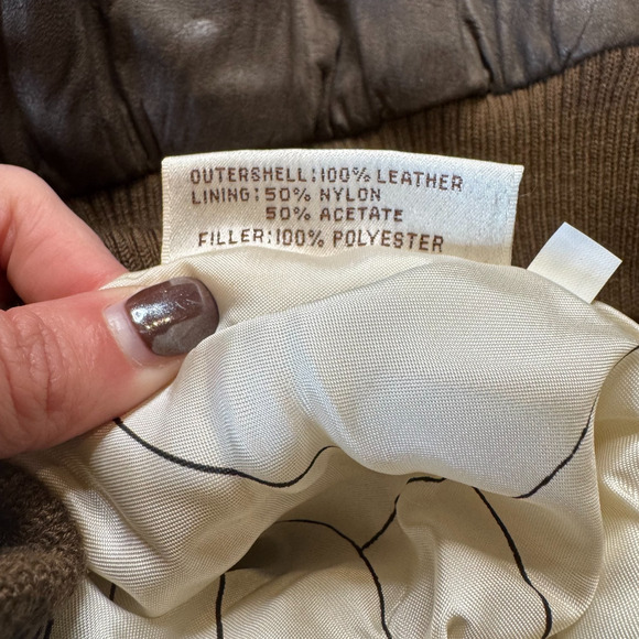 Vintage G-III Global Identity Brown Leather Bomber Jacket Size M Map Lined - Picture 3 of 7